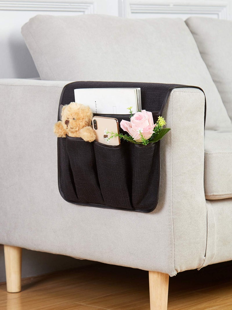 FLYILY Sofa Armrest Organizer Non-Slip Arm Chair Hanging Caddy Remote Control Holder for Magazine  Phone  Books  Glasses(Black 13in) - Image 2